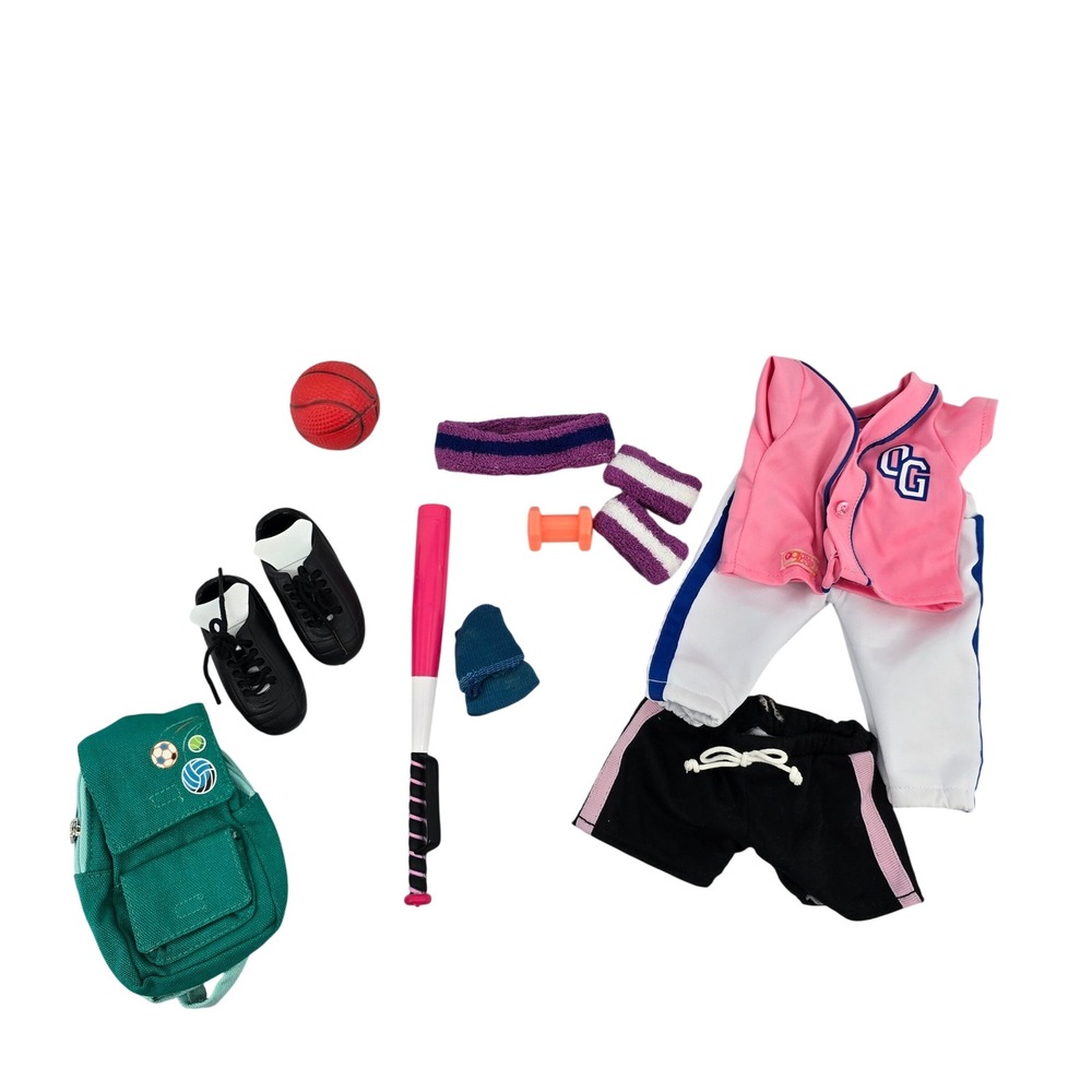 Our Generation 18 Inch Doll Clothes Sports Accessory Lot Baseball Cleats Gear